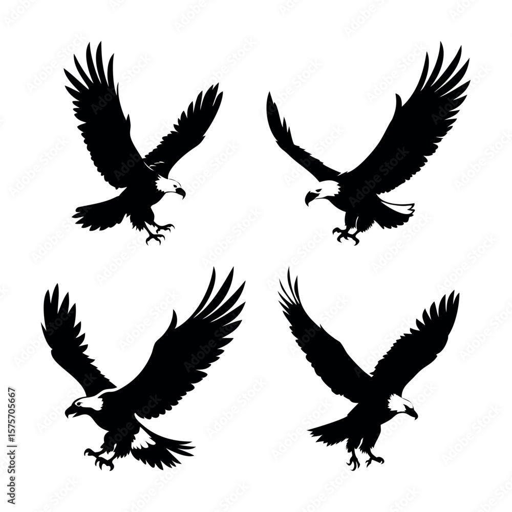 Fototapeta premium Soaring Silhouette of the Eagle: An evocative silhouette of an eagle captures the essence of freedom and strength as it gracefully takes flight.