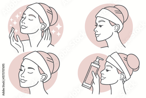 Set of vector icons showing steps in skincare