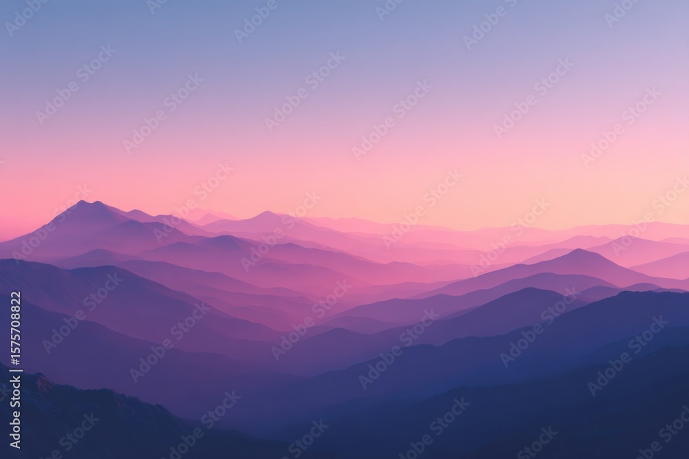 Layered Mountain Range at Sunset in Purple and Pink Hues, Ideal for Serenity and Travel Destination Concepts : Generative AI Layered Mountain Range at Sunset in Purple and Pink Hues, Ideal for Serenity and Travel Destination Concepts : Generative AI