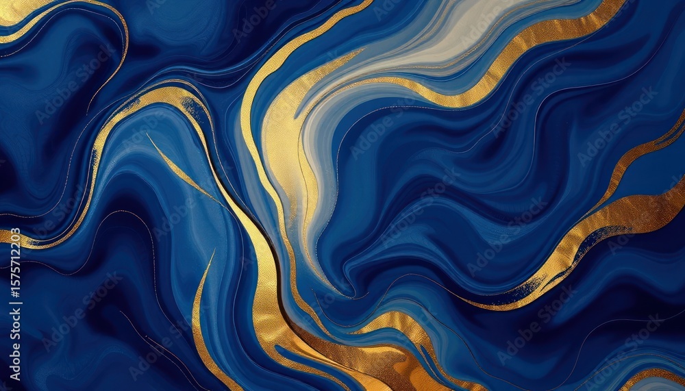 Fototapeta premium Abstract swirling blue and gold artwork (2)