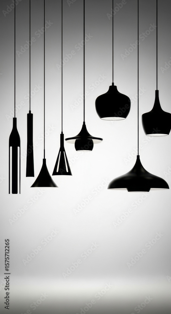 Elegant Black Pendant Lights Hanging Against a White Background Elegant Black Pendant Lights Hanging Against a White Background