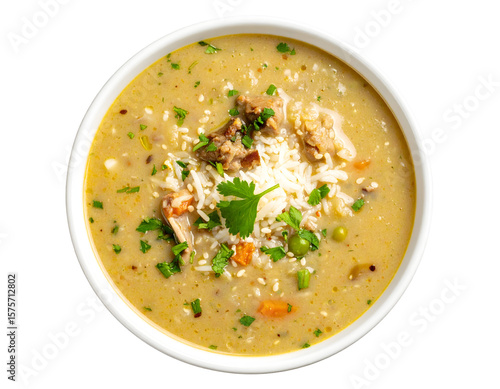 Hearty bowl of flavorful chicken rice soup