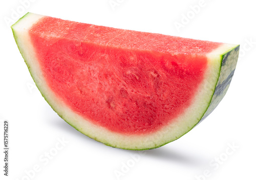 Watermelon slice without seeds isolated on white background. Clipping path.