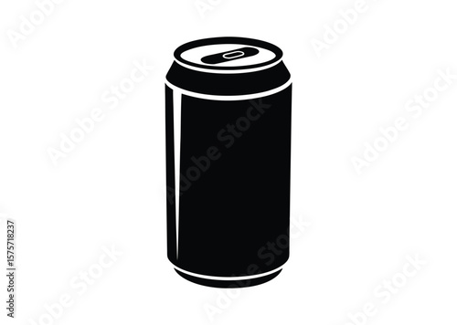 Soda can with a slightly curved silhouette Black Vector white background