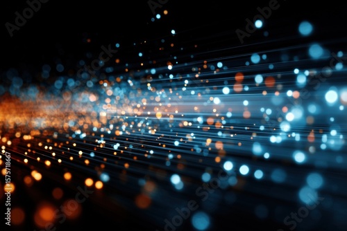 Abstract Data Stream With Blue and Orange Bokeh Lights, Representing Digital Transformation and Technological Advancement : Generative AI