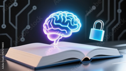 Concept of Knowledge Protection with Brain and Lock Symbolizing Security in Digital Learning