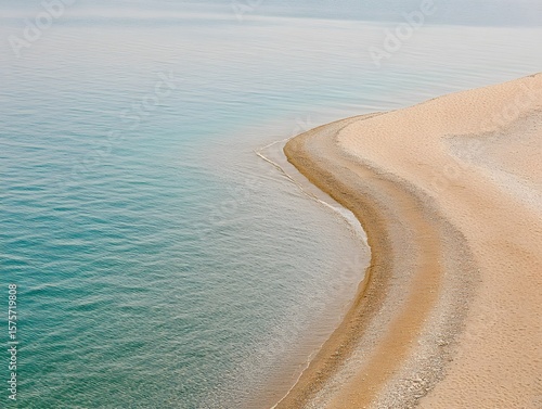 Serene Coastal Scene, Sandy Beach Meets Turquoise Sea