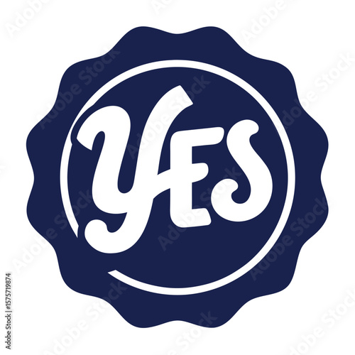 Navy blue rounded confirmation button with the word yes on a clean white background