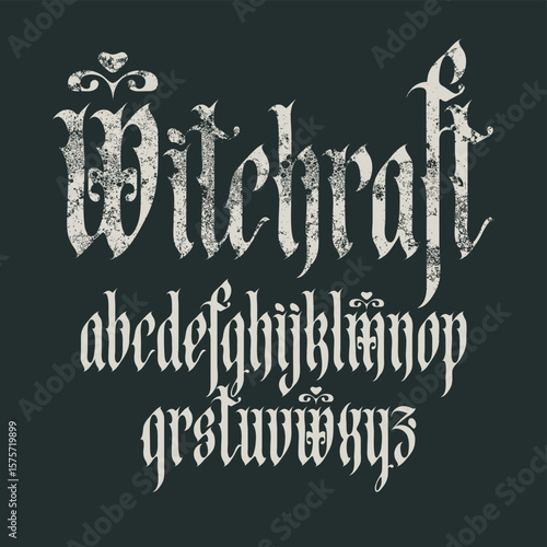 Gothic font. English alphabet letters. Medieval Latin letters. Vector inscription with the word 