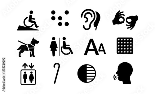 Accessibility icon set featuring universal symbols for inclusive design