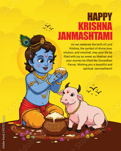 Happy Krishna Janmashtami and Dahi Handi Festival Celebration Creative Vector Design, Social Media post, Festival Greeting