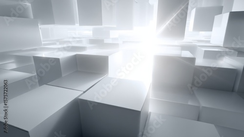 Abstract White Cubes with Bright Light, Representing Innovation and Digital Transformation in Technology : Generative AI