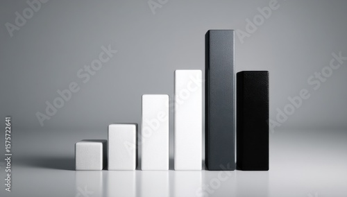 Rising Bar Graph in White, Gray, and Black Against Gray Backdrop, Symbolizing Business Growth and Financial Performance for Data Visualization : Generative AI