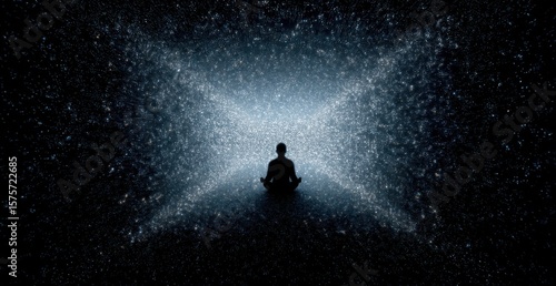 Meditating Figure Surrounded by Stars in Lotus Position, Symbolizing Mindfulness and Spiritual Growth for Self-Care Practices : Generative AI