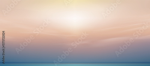 Sky blue with cloud background ,Vector Horizon beach sunset with yellow color on spring,Panorama beautiful Nature morning sunrise sky in sunny day Summer,Banner landscape background