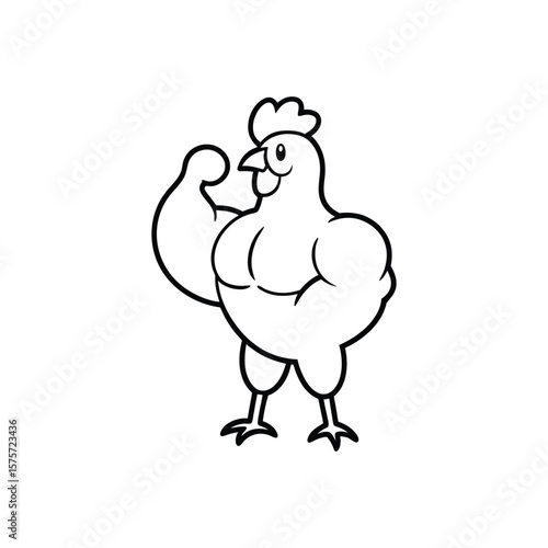 muscled hen bodybuilder line art