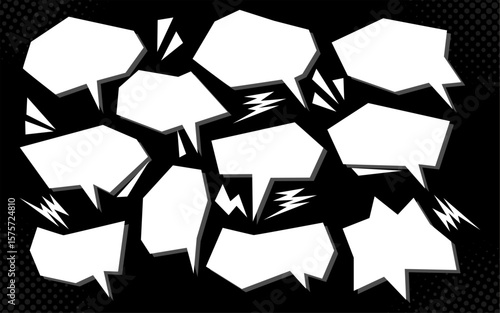 Set of comic speech bubbles, abstract bubbles with soft gray shadows. Vector set illustration. chat bubbles. manga speech bubbles on black background