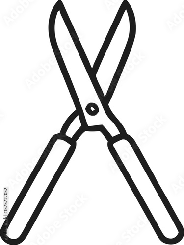 Prunin shear grass clipper garden tool vector illustration. Blade shears, pruning shears with rubber grips line art editable icon 