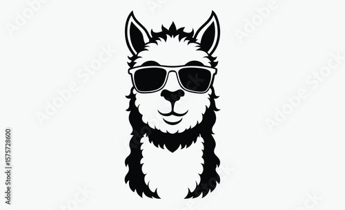 Llama with sunglass silhouette, Cool Llama with Sunglasses Clipart, Outline, Silhouette and Color 