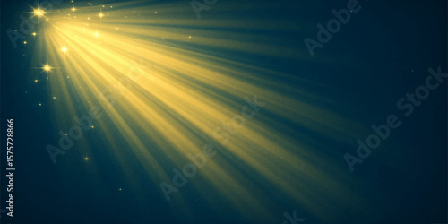 Abstract blue background with bright sunlight rays and soft clouds in a sunny sky