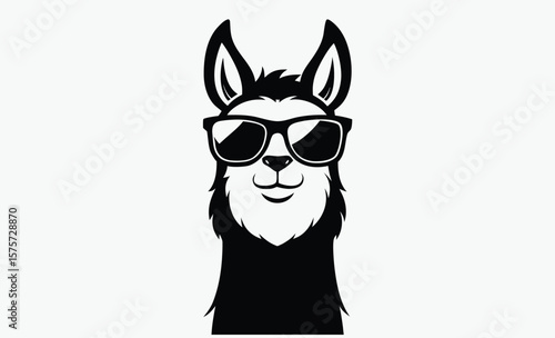 Llama with sunglass silhouette, Cool Llama with Sunglasses Clipart, Outline, Silhouette and Color 