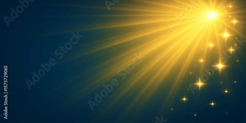 Dark abstract background with golden yellow radiant glow and sparkling light beams