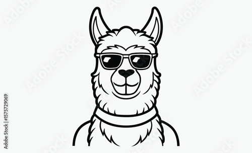 Llama with sunglass silhouette, Cool Llama with Sunglasses Clipart, Outline, Silhouette and Color 