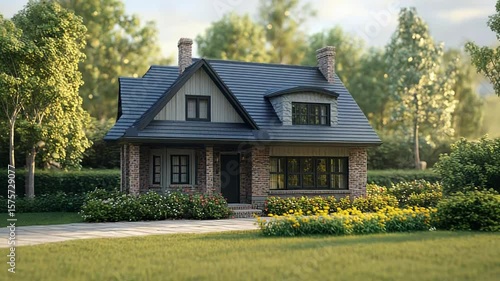 Wallpaper Mural Charming cottage house nestled in tranquil green garden during sunset Torontodigital.ca