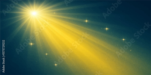 Radiant golden abstract background with dark blue tones and luminous spark lights
