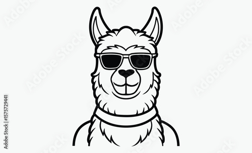 Llama with sunglass silhouette, Cool Llama with Sunglasses Clipart, Outline, Silhouette and Color 