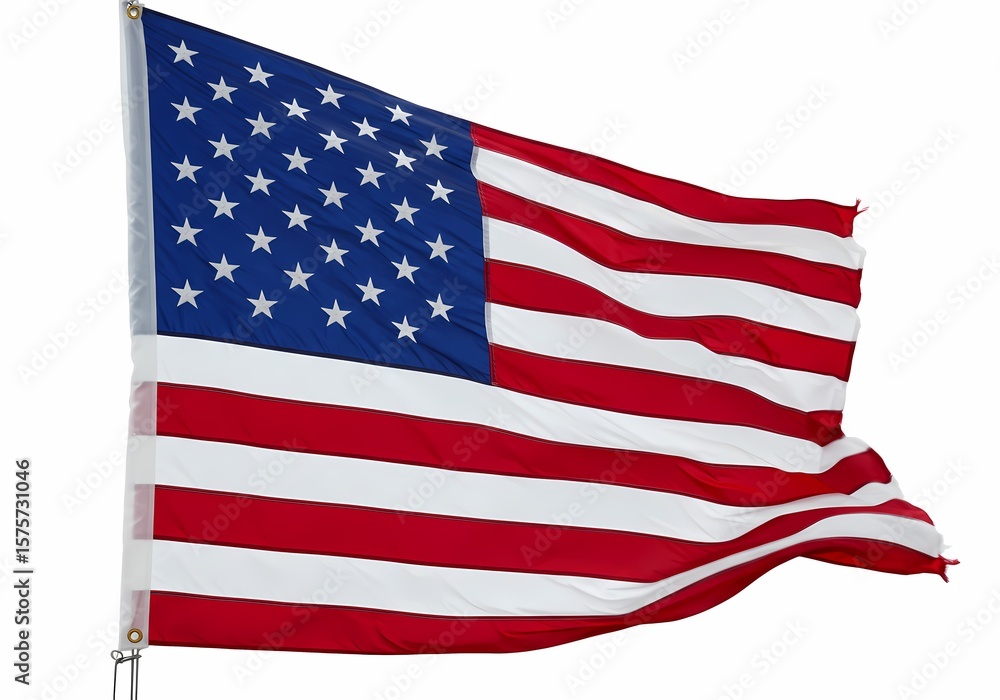 Fototapeta premium American Flag Majestic Wave Patriotism Symbol on white background