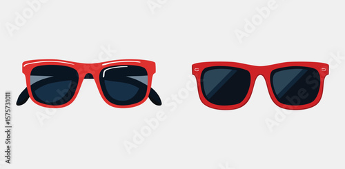 Two pairs of red sunglasses on a white background, Flat Vector