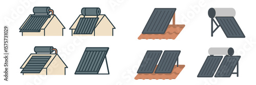Different solar panel designs on residential rooftops for energy generation during the day