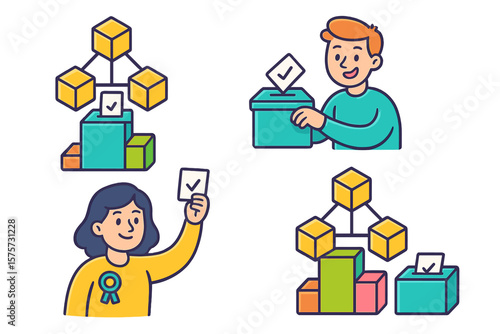 Engaging community participation in online voting with cheerful illustrations and clear ballot boxes