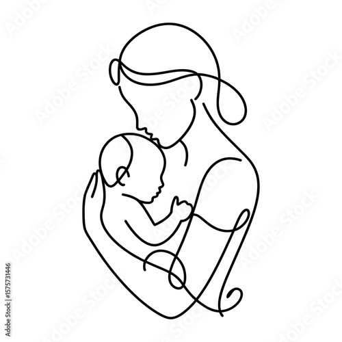 Minimalist Line Art of Mother Holding Baby Symbolizing Love Care and Connection in a Simple and Elegant Design for Mother s Day