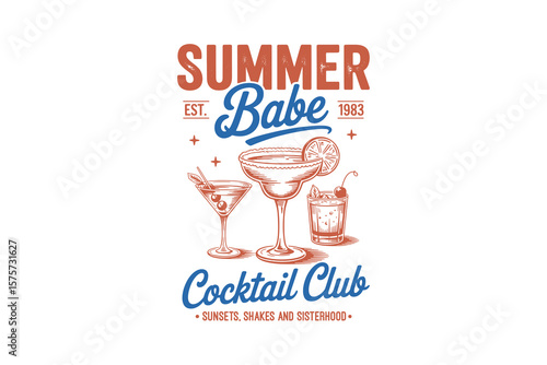 Summer Babe Cocktail Club Retro Summer Drink Typography T Shirt Design