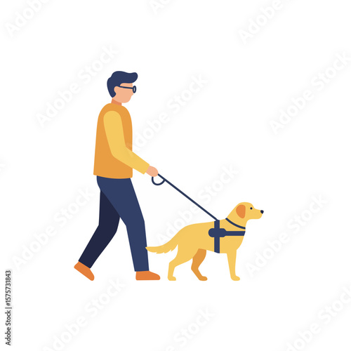 Person Walking with Guide Dog Flat Icon Isolated