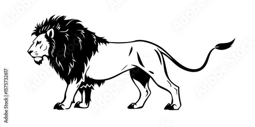 Galloping horse and wild lion vector illustration silhouettes