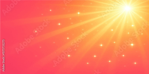 Radiant Sunburst: A vibrant sunburst radiates warmth and energy, its golden rays illuminating a coral backdrop with sparkling dust motes.