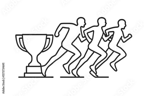 Runners in motion competing for a trophy during a sports event in a dynamic atmosphere