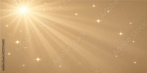 Celestial Radiance: Capturing the ethereal dance of light, a sunburst bursts forth, illuminating a backdrop speckled with sparkling stars. This celestial display emanates warmth, hope.