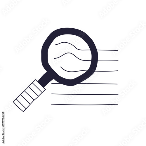 A hand-drawn magnifying glass distorts straight lines into waves, symbolizing a skewed perspective, misinformation, or biased analysis. A concept of altered perception and finding flaws.