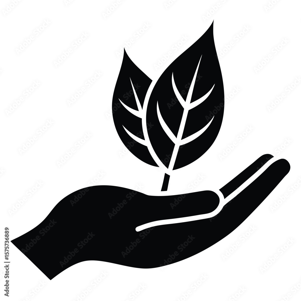 Naklejka premium hand with green leaf