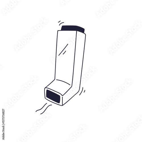 A minimalist, hand-drawn inhaler silhouette. This simple icon represents asthma treatment, breathing problems, and respiratory healthcare, perfect for medical illustrations.