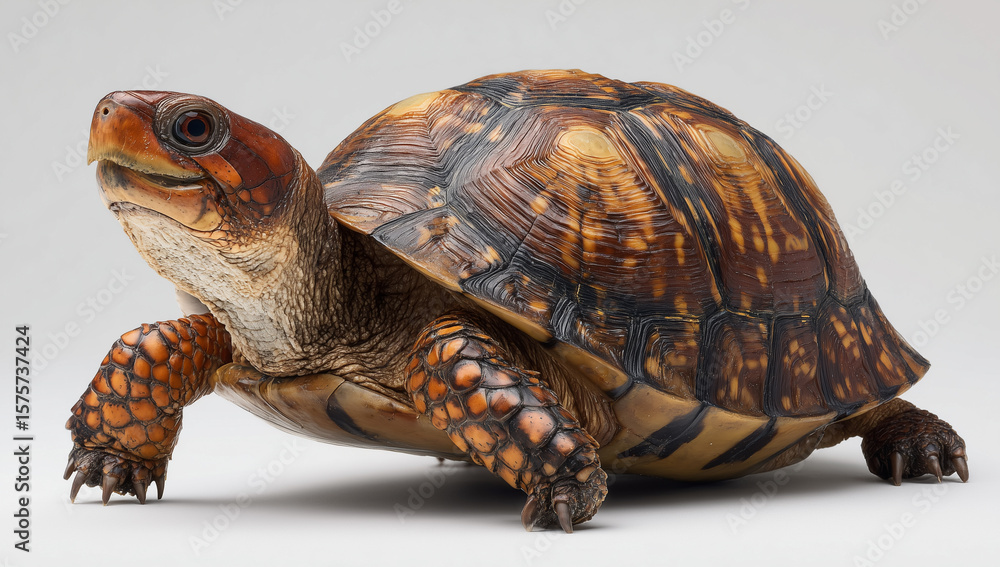 Obraz premium Turtle With Yellow Patterned Shell Walking Forward