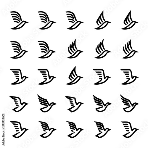 Birds in Flight Line Drawing Pack – Dynamic Wing Shapes & Positions for Nature Logos, Wall Art, Book Illustrations, and Wildlife Branding