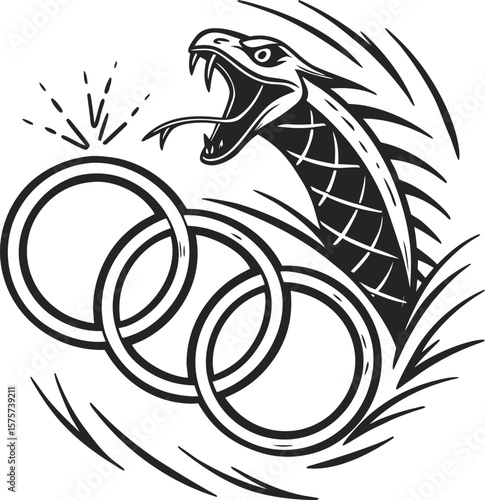 Elegant black tribal snake vector illustration for a striking tattoo design with intricate dragon-like symbolism