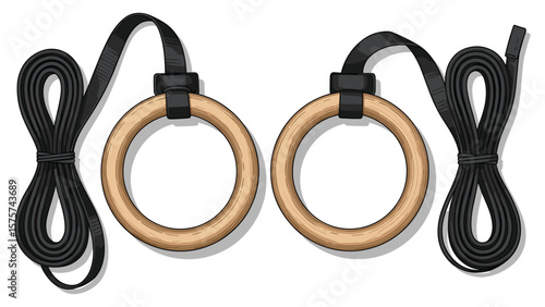 Gymnastic Rings Still Life: Wood Rings with Straps for Fitness and Strength Training