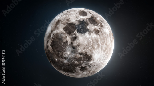 Full moon in high detail against a starry night sky. AI generation.