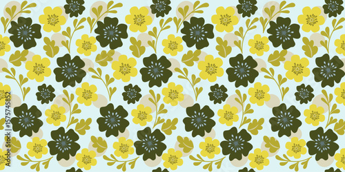 Seamless leopard print fabric with vibrant yellow daisy flower patterns brings summer beauty